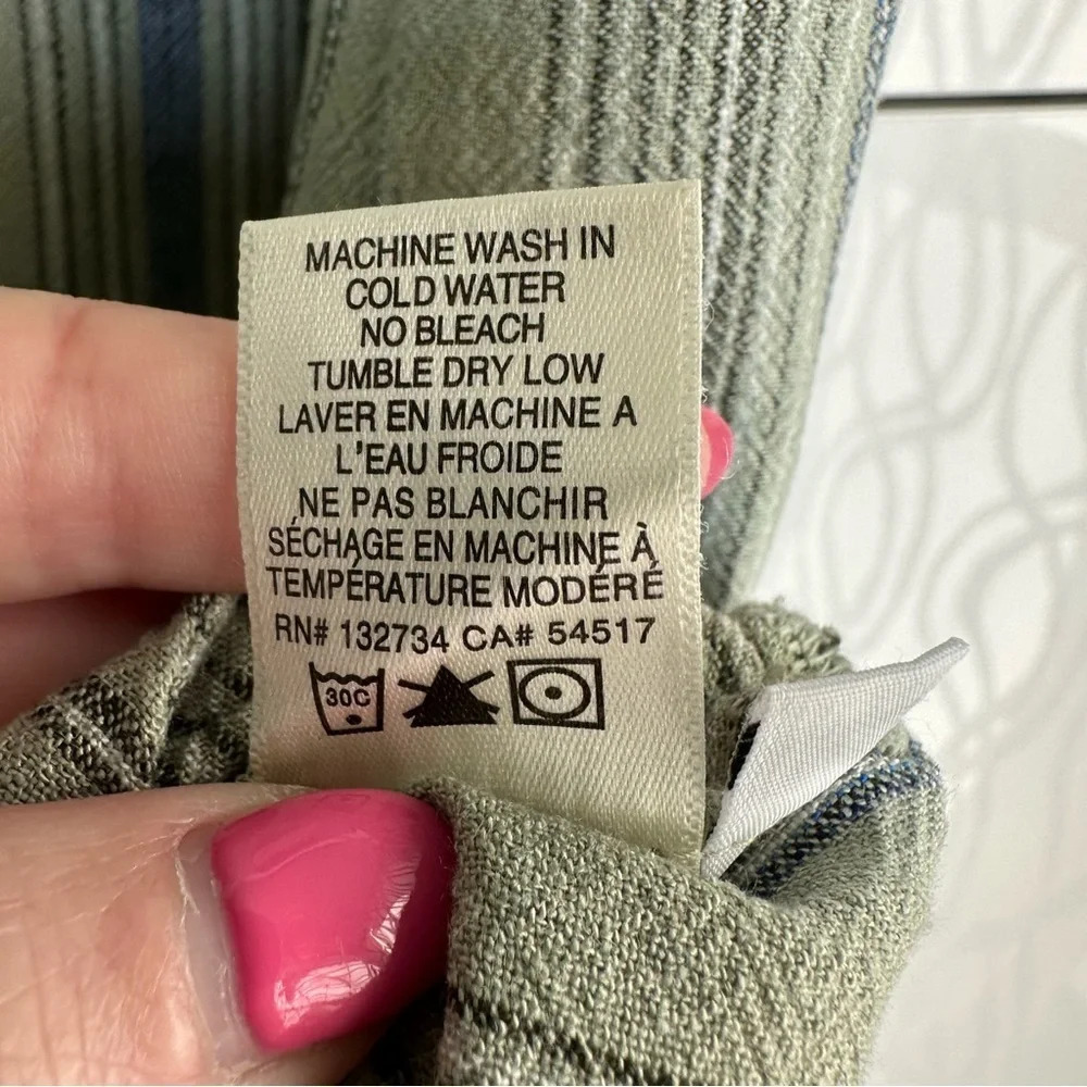 Cloth & Stone Linen Blend Tunic Dress Striped Short Sleeve Size Small Sage Green - Picture 5 of 11